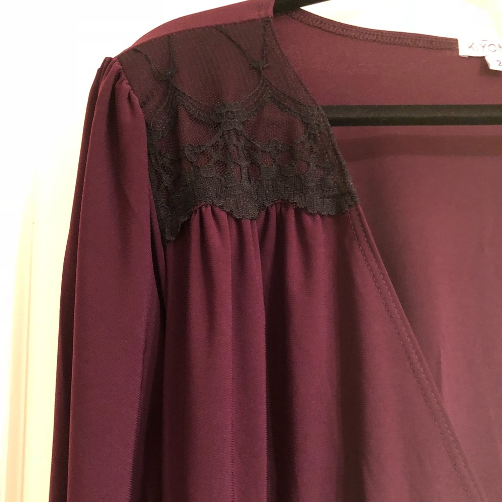 NWT Kiyonna wrap dress in merlot w/ black lace - Picture 2 of 6